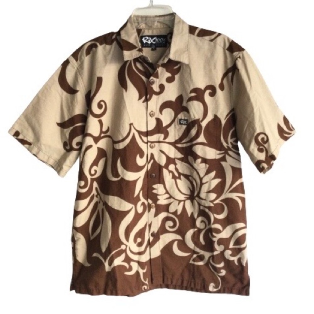 RIX 100% Cotton Hawaiian Short Sleeve Shirt Brown Men’s Large
